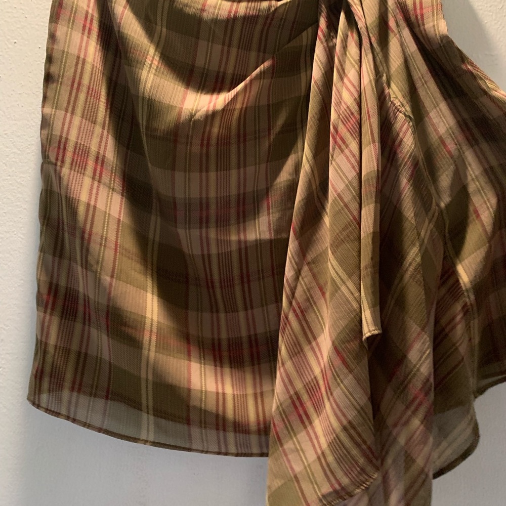 Plaid Ruffle-Trim Georgette Skirt